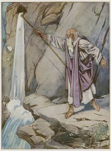 Moses slår på klippan för att få fram vatten
