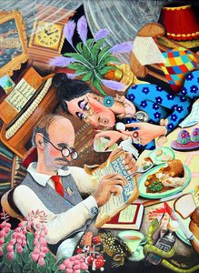 Mr & Mrs Pugh när han planerar sin frus bortgång, 2005 (akryl på panel)