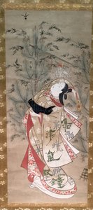 Flicka som spelar battledore och fjäderboll av Torii Kiyomasu II