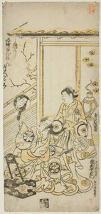 Skådespelarna Tamazawa Saijiro I som Oiso no Tora och Ichimura Uzaemon VIII som Soga no Juro i pjäsen "Haru wa Akebono Kuruwa Soga", uppfördes på Ichimura-teatern den första månaden, 1743 av Torii Kiyomasu II