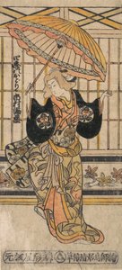 Skådespelaren Ichimura Uzaemon VIII 1699-1762 som kvinna med parasoll. av Torii Kiyomasu I