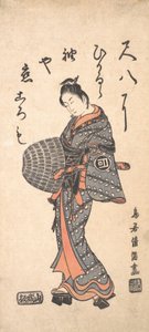 Sanokawa Ichimatsu I i gråblått och ros går mot vänster, 1756., 1756. av Torii Kiyomitsu