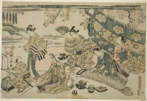 En picknick under körsbärsträd av Torii Kiyomitsu I