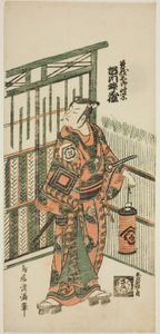 Skådespelaren Ichikawa Masuzo I som Soga no Goro i pjäsen "Tokitsukaze Irifune Soga", uppförd på Nakamura Theater under den första månaden 1758 av Torii Kiyomitsu I