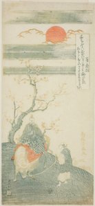 Poeten Sugawara no Michizane rider på en oxe av Torii Kiyomitsu I