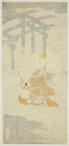 Krigaren Sasaki Shiro Takatsuna korsar Uji-floden på hästryggen av Torii Kiyomitsu I