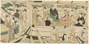 En båtfest för skådespelare på Sumida-floden av Torii Kiyonaga