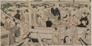 Båtfest på Sumidafloden av Torii Kiyonaga