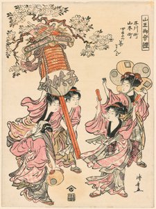 Bär en lykta dekorerad med de fyra årstidernas blommor (Hirakawa-cho Yamamoto-cho shiki no hana mando) från serien "Festivalen för Sanno-helgedomen (Sanno go-sairei)" av Torii Kiyonaga