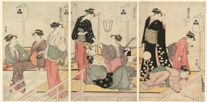 Svalkar av på kvällen i Shijogawara av Torii Kiyonaga