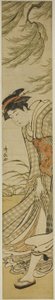 Courtesan som går under ett pilträd på en blåsig dag av Torii Kiyonaga
