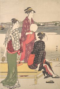 Kväll på stranden av Sumidafloden. av Torii Kiyonaga