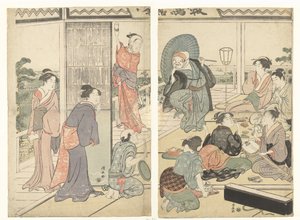 Fest på tehuset Komeikan av Torii Kiyonaga