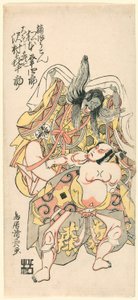 Matsumoto Koshiro III som Kusunoki Bokon och Sawamura Kijuro som Omori Hikoshichi i scenen ur ett drama av Torii Kiyonaga