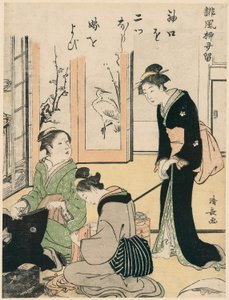 Svärmor retar bruden, från serien A Collection of Humorous Poems, c.1785 (trätryck i färg; chuban) av Torii Kiyonaga