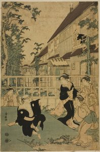 Utomhusnöjen på Kankanro Teahouse i Yoshiwara av Torii Kiyonaga