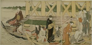 Fritidsbåtar nedanför Azuma Bridge av Torii Kiyonaga