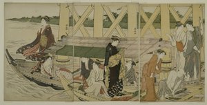 Fritidsbåtar nedanför Azuma Bridge, c.1784 av Torii Kiyonaga