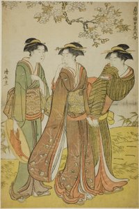 Vårutflykt, från serien "A Collection of Contemporary Beauties of the Pleasure Quarters (Tosei yuri bijin awase)" av Torii Kiyonaga