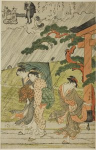 Plötslig dusch vid Mimeguri Shrine av Torii Kiyonaga