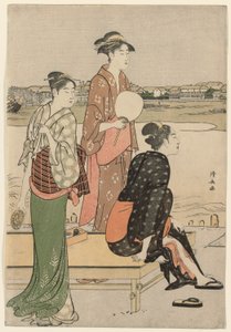 Sommarskymning på stranden av Sumidafloden av Torii Kiyonaga