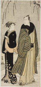 Skådespelaren Matsumoto Koshiro IV och en geisha, från en onamnlad serie bilder som visar skådespelare i privatlivet av Torii Kiyonaga