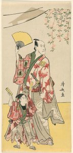 Skådespelarna Ichikawa Danjuro V och Ichikawa Ebizo IV, från en pentatyk med elva skådespelare som firar festivalen för brödernas helgedom av Torii Kiyonaga
