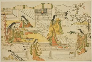 Nyårets första kalligrafi (Kissho hajime), från den illustrerade boken "Colors of the Triple Dawn (Saishiki mitsu no asa)" av Torii Kiyonaga