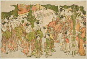 Nyårets första plagg (Kiso hajime), från den illustrerade boken "Colors of the Triple Dawn (Saishiki mitsu no asa)" av Torii Kiyonaga
