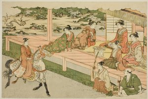 Nyårets första ridtur (Uma norizome), från den illustrerade boken "Colors of the Triple Dawn (Saishiki mitsu no asa)" av Torii Kiyonaga