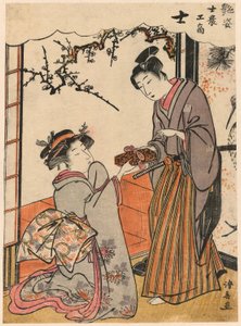 Samurajerna (Shi) från serien Beauties Illustrating the Four Social Classes (Adesugata shi no ko sho) av Torii Kiyonaga