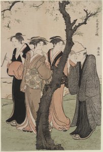 Tredje månaden: Cherry Blossom Time på Gotenyama av Torii Kiyonaga