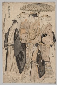 Woman of the Yoshiwara and Attendants (från serien Brocades of the East in Fashion) av Torii Kiyonaga