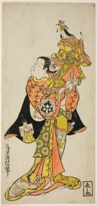 Skådespelaren Yamashita Kinsaku som håller en marionett av kejsarinnan i pjäsen "Dagbok som hålls på en resa till sjöss till Izu (Funadama Izu Nikki)" uppträdde på Nakamura-teatern den första månaden, 1725