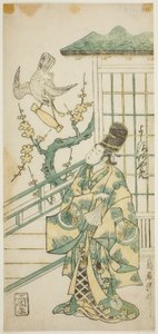 Skådespelaren Yoshizawa Ayame II som Hotoke Gozen i pjäsen "Onna Monji Heike Monogatari", uppfördes på Nakamura Theatre i den elfte månaden, 1748