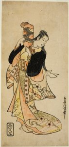 Skådespelaren Ichikawa Monnosuke I som Oiso no Tora i pjäsen "Nigiwai Suehiro Soga", uppfördes på Morita Theatre den första månaden, 1721 (?) av Torii Kiyonobu I