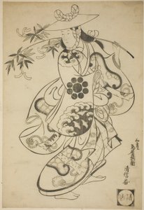 Sawamura Kodenji I som Tsuyu no Mae i pjäsen "Kanto Koroku" uppfördes på Nakamura-teatern den tredje månaden 1698 (?) av Torii Kiyonobu I