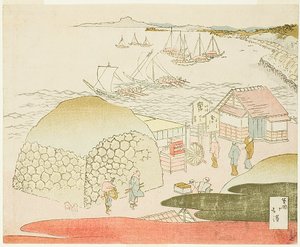 En vy över Takanawa av Totoya Hokkei
