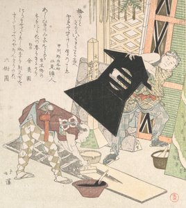 Förberedelser för det nya året, från Spring Rain Surimono Album Harusame surimono-jo, vol...., 1817. av Totoya Hokkei