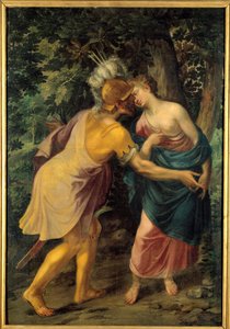 Farväl av en krigare till en drottning eller "Hyanthe (Hyante) hälsad av Francus" eller "Tancrede och Herminie"" - Målning av All Saints Dubreuil (1561-1602)