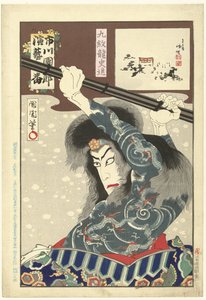 Ichikawa Danjuro IX som Kyumonryo Shishin Kyumonryo Shishin (titel på objekt) Honderd rollen van Ichikawa Danjuro IX (serietitel) Ichikawa Danjuro engei hyakuban (serietitel på objekt)