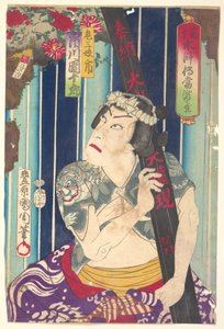 Fantasiporträtt, Shuihuzhuan på scenen: Tōryūdai (Mitate Suikoden Tōrōdai) - Skådespelaren Ichikawa Danjūrō som Sanjō av Toyohara Kunichika