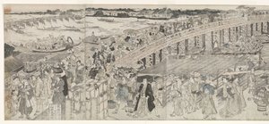 Utsikt: Njuter av kvällsbrisen vid Ryogoku-bron av Toyokuni (II) , Utagawa