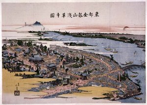 Kinryuzan Senso-ji-templet i den östra huvudstaden (Edo) c.1820 (träblockstryck) av Toyota Hokkei