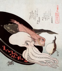 Octopus and Ocean Fish av Totoya Hokkei