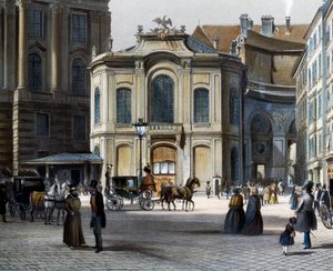 Burgtheater i Wien Michaelerplatz med Winterreitschule (vinterridskola) till höger, av Tranquillo Mollo (1767-1837), färgstick, Österrike av Tranquillo Mollo