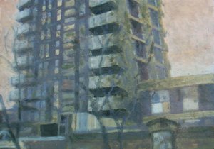 En plats att leva på 19, 2011 (olja på plywood) av Trevor Burgess