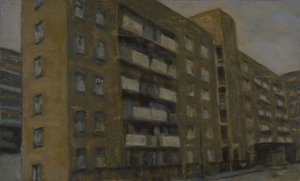En plats att bo på 34, 2012 (olja på plywood) av Trevor Burgess