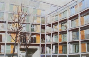 En plats att bo på 44, 2012 (olja på plywood) av Trevor Burgess