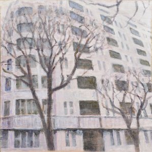 En plats att bo på 58, 2013 (olja på plywood) av Trevor Burgess